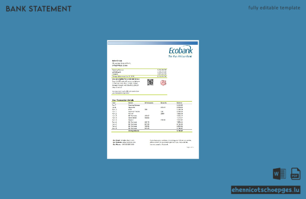 Beispiel eines Kontoauszugs der Ecobank Kongo (Vorschau)